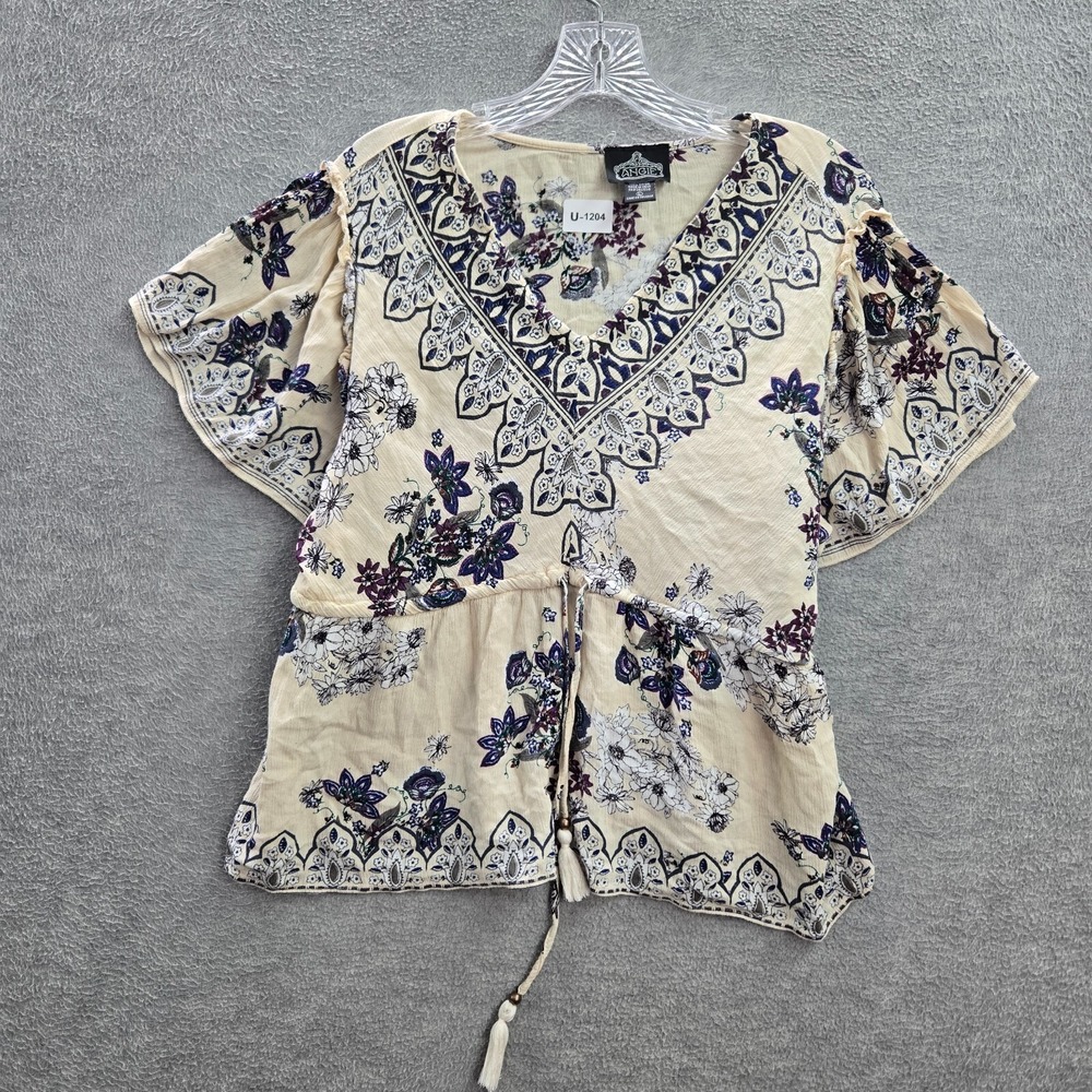 Angie Cream Floral V-Neck Boho Blouse